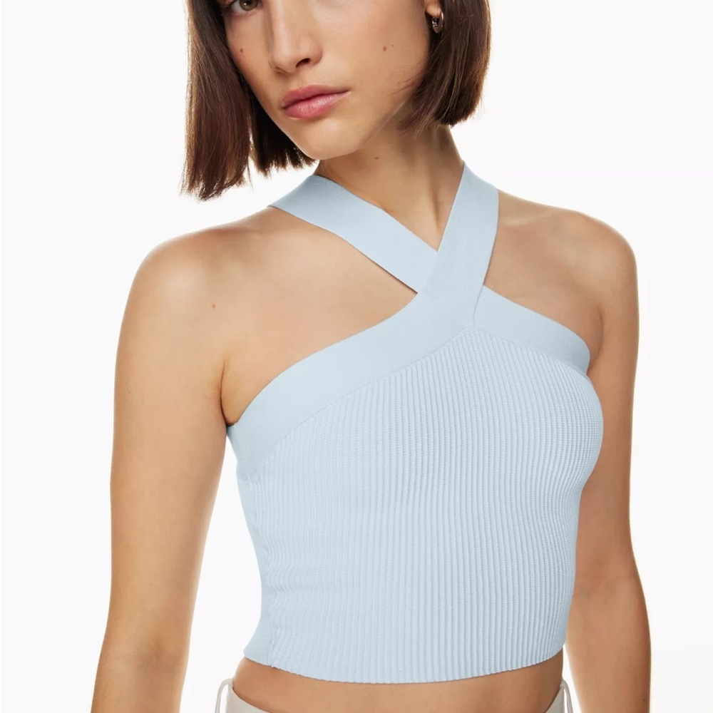 Sculpt Knit Criss Cross Cropped Tank in Iceberg Blue